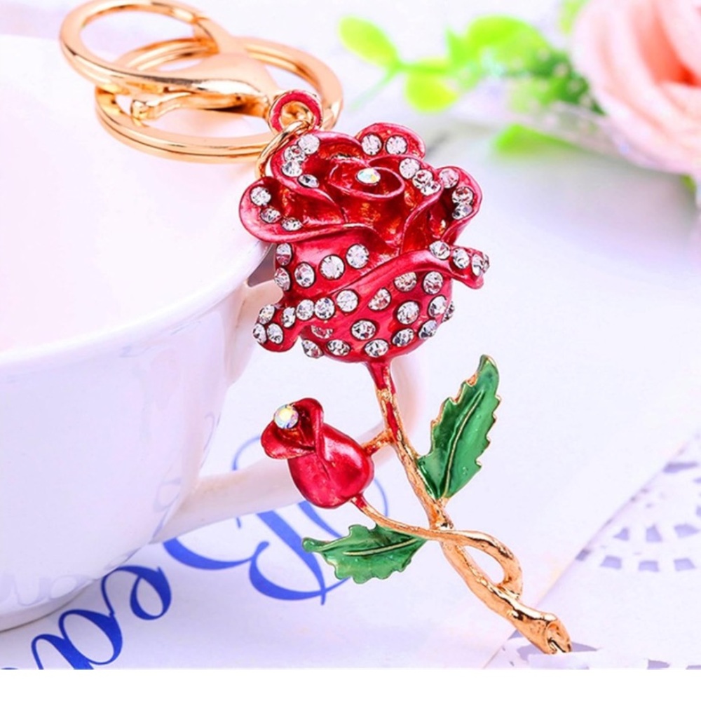 Crystal rose purse/bag charm Keychain